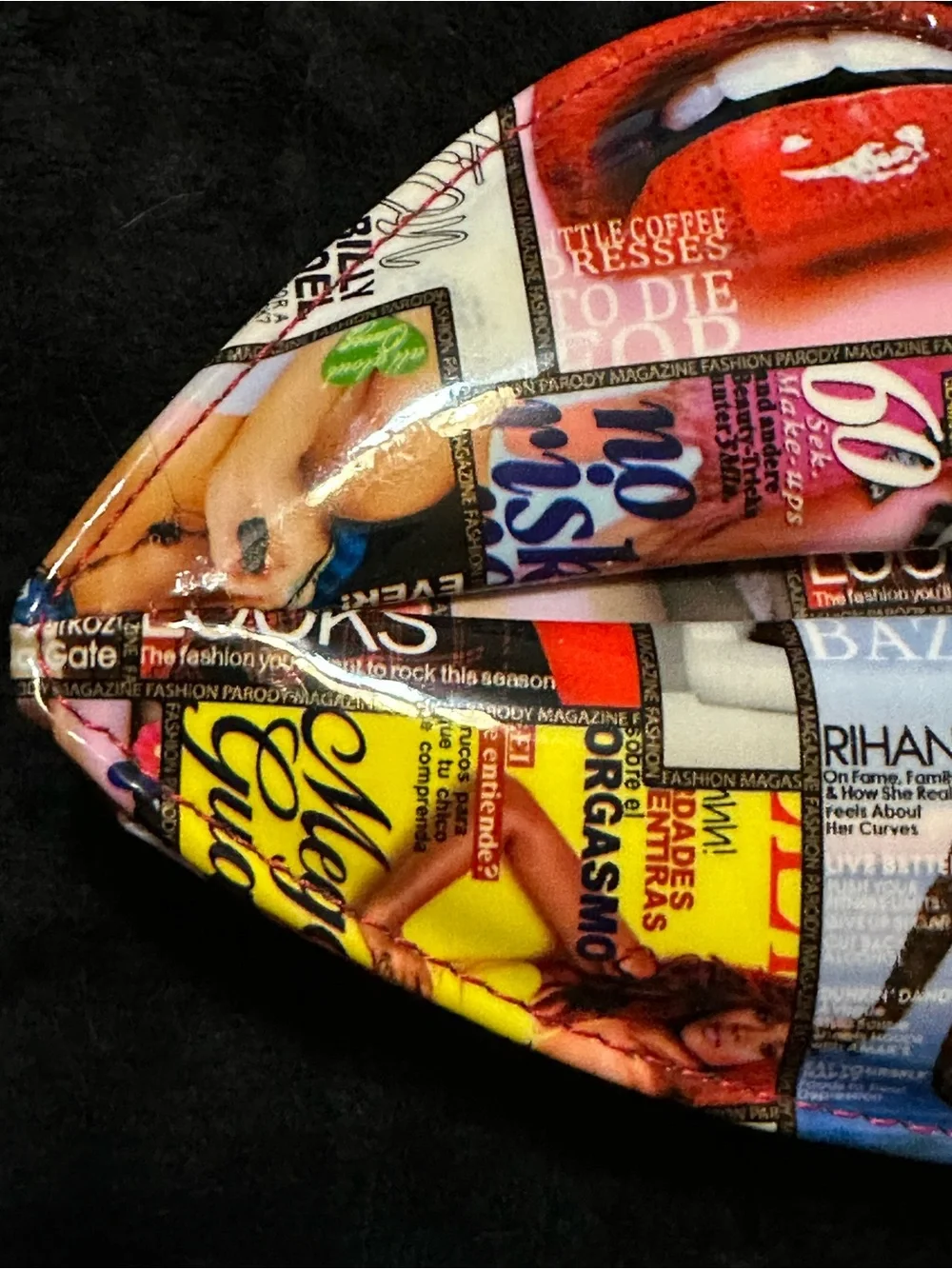 Lips Shaped Magazine Collage Clutch - Multicolor
